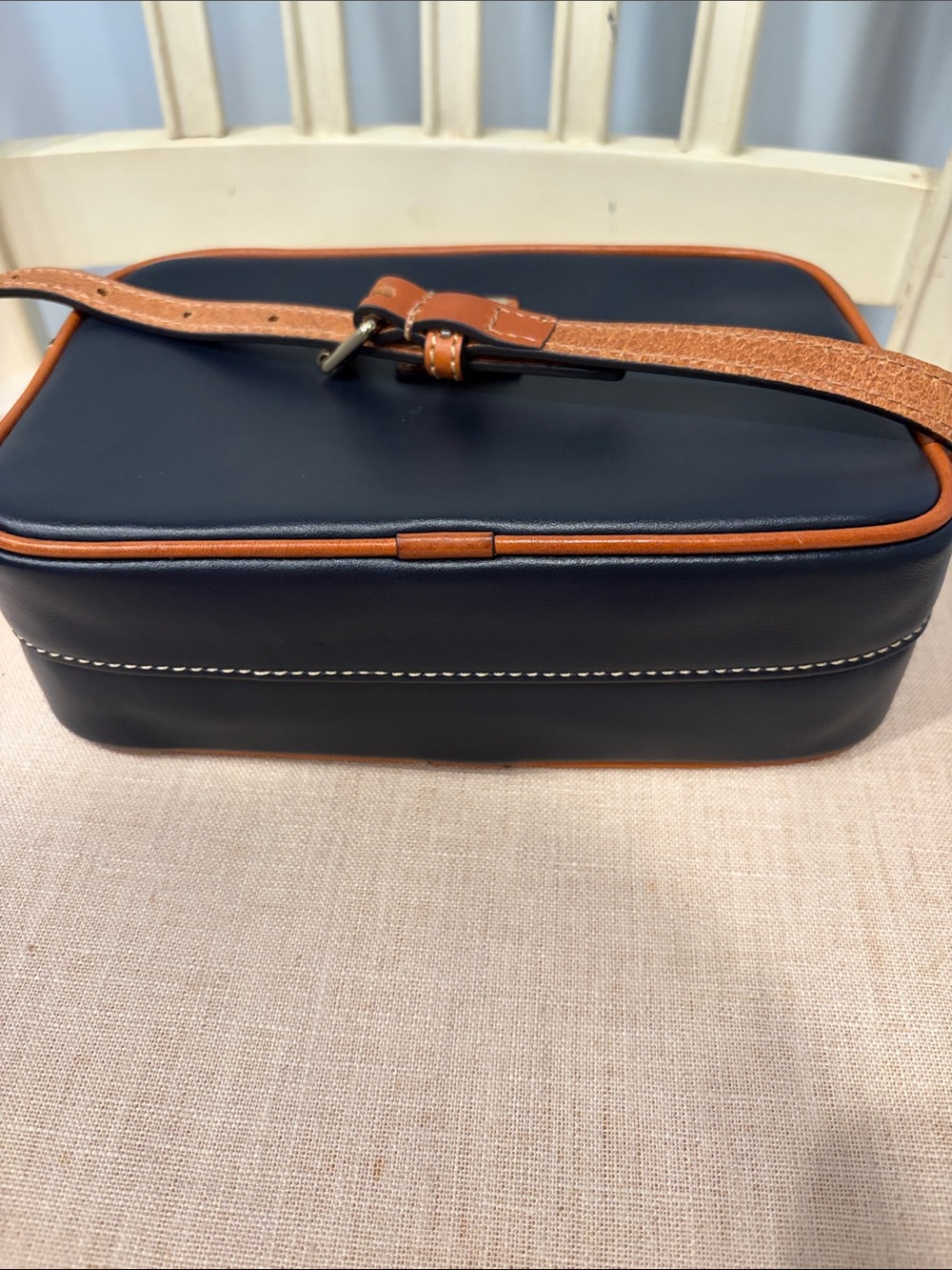 Dooney & Bourke Wexford Leather Demi Camera Zip Navy and Tan Leather Crossbody - Picture 6 of 7